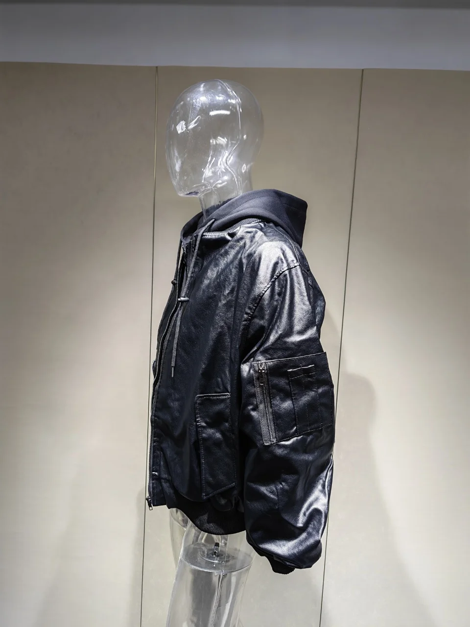 PFHQ Niche Men PU Leather Cotton Jacket American Style Fake Two-Piece Spliced Hooded Thickened Design Fashion Clothing 21E7548