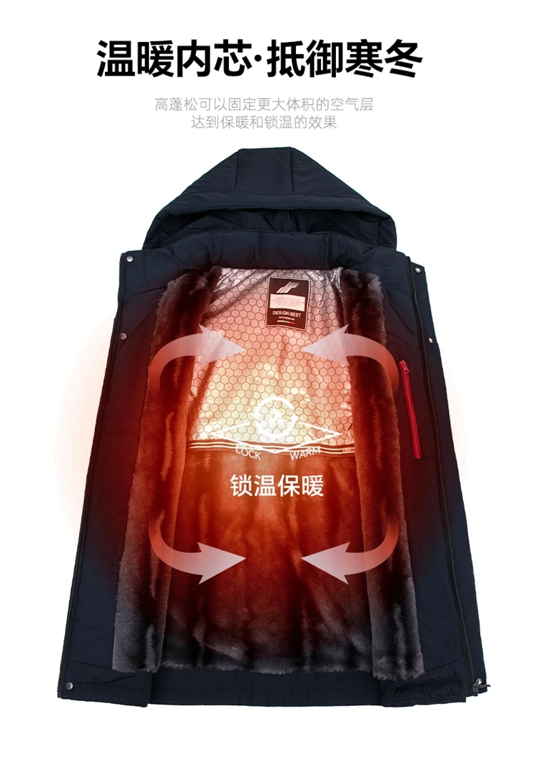 New Thick Velvet Parkas Coat Men Fashion Casual Fleece Warm Padded Jacket Winter Windproof Parkas Detachable Hooded Jacket