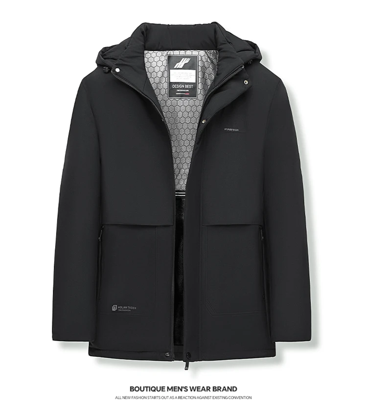 New Thick Velvet Parkas Coat Men Fashion Casual Fleece Warm Padded Jacket Winter Windproof Parkas Detachable Hooded Jacket