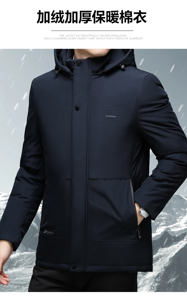 New Thick Velvet Parkas Coat Men Fashion Casual Fleece Warm Padded Jacket Winter Windproof Parkas Detachable Hooded Jacket