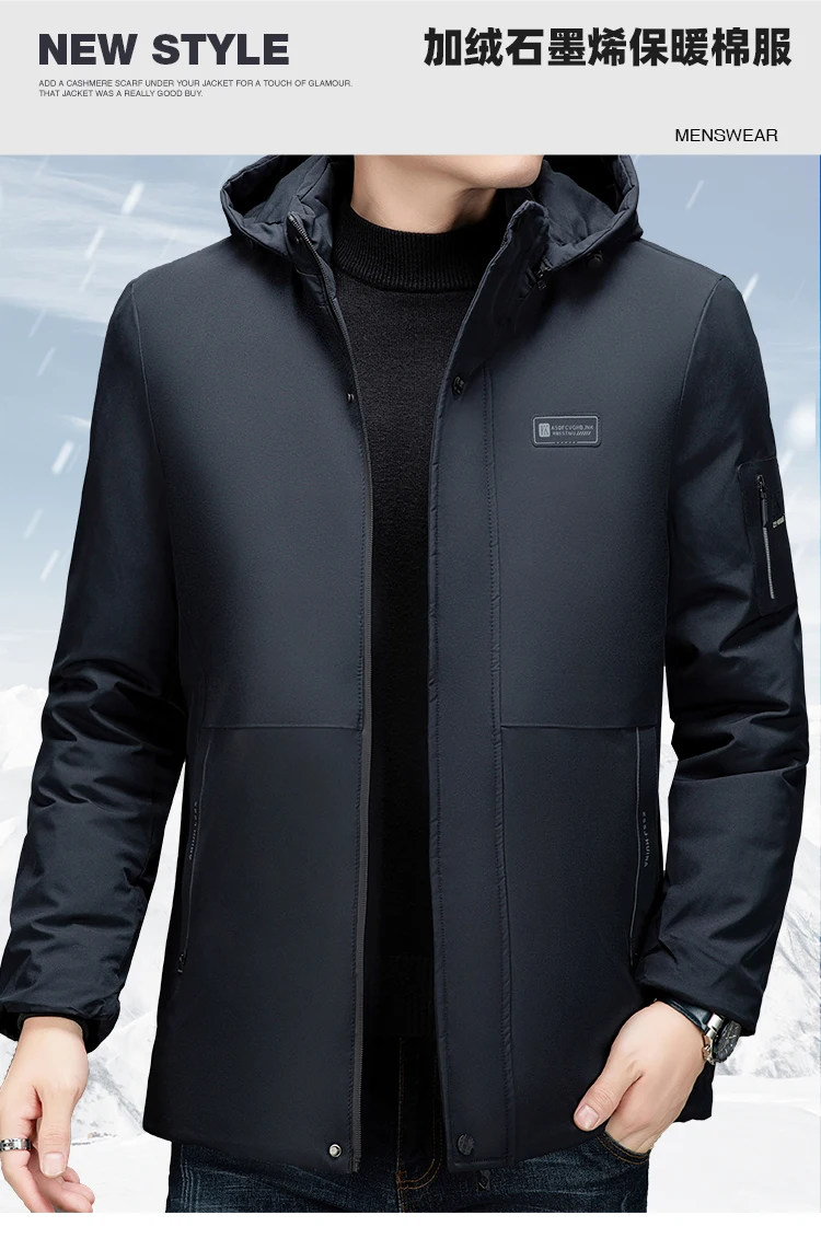 New Thick Velvet Parkas Coat Men Fashion Casual Fleece Warm Padded Jacket Winter Windproof Parkas Detachable Hooded Jacket