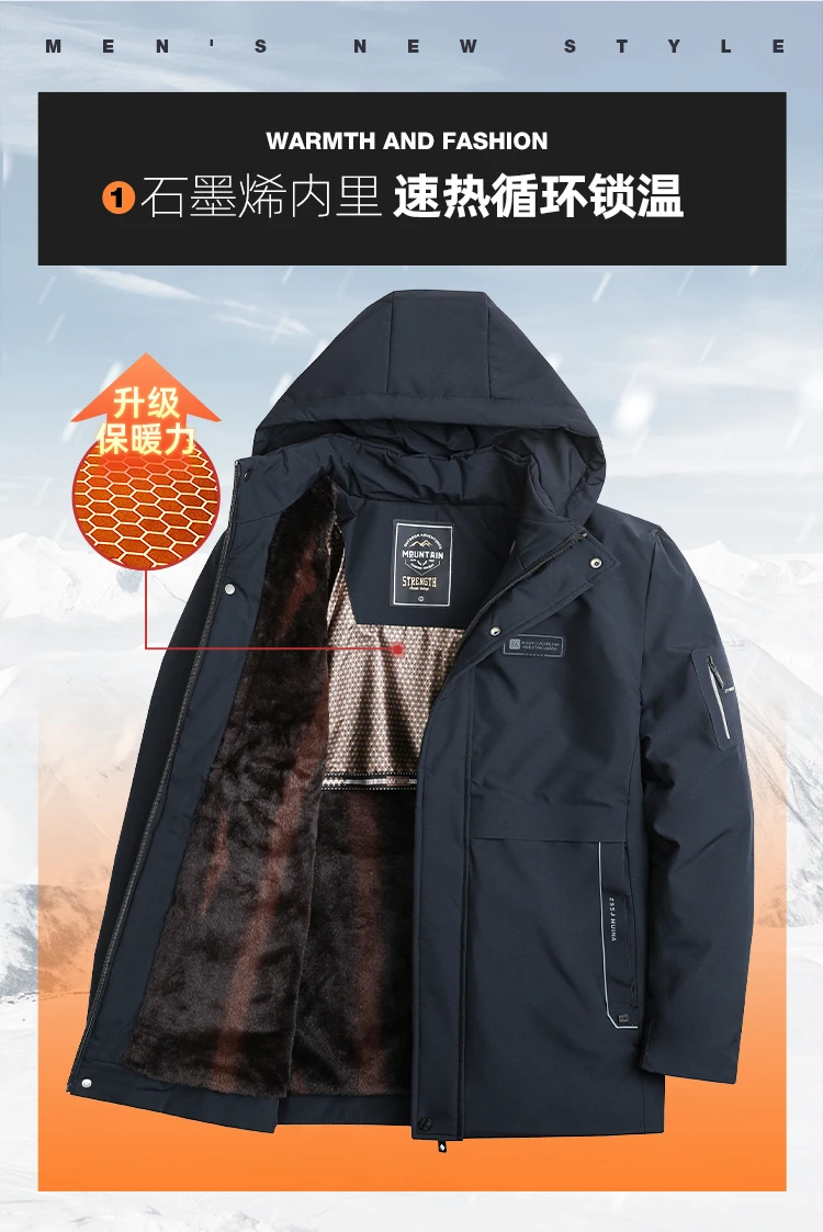 New Thick Velvet Parkas Coat Men Fashion Casual Fleece Warm Padded Jacket Winter Windproof Parkas Detachable Hooded Jacket
