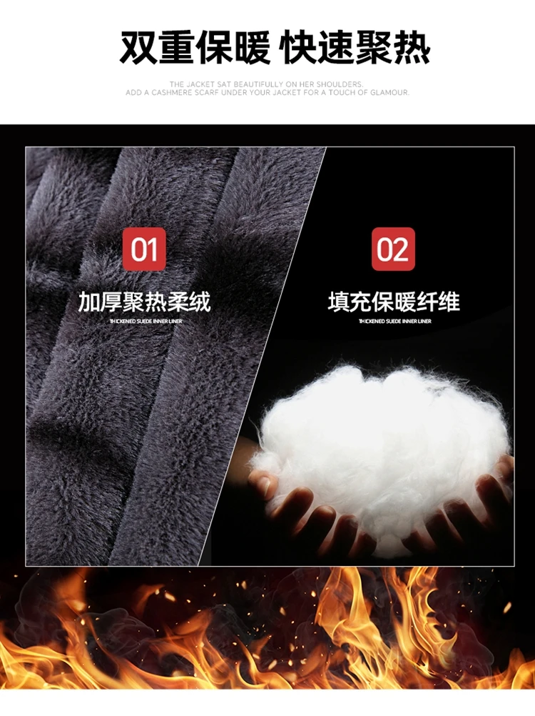 New Thick Velvet Parkas Coat Men Fashion Casual Fleece Warm Padded Jacket Winter Windproof Parkas Detachable Hooded Jacket