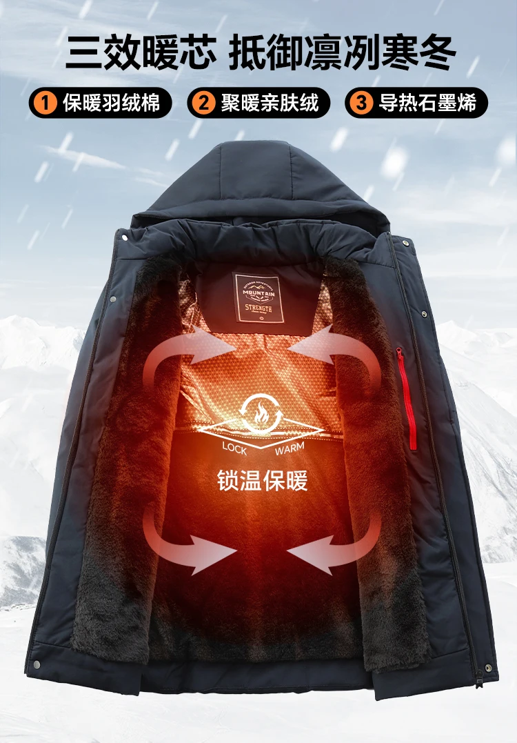 New Thick Velvet Parkas Coat Men Fashion Casual Fleece Warm Padded Jacket Winter Windproof Parkas Detachable Hooded Jacket