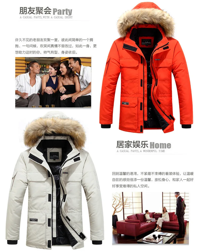 Mens Winter Fur Hooded Parkas Men Snow Windproof Down Parkas Thickened -30 Degree Keep Warm Outdoor Outerwear Jackets Size 6XL