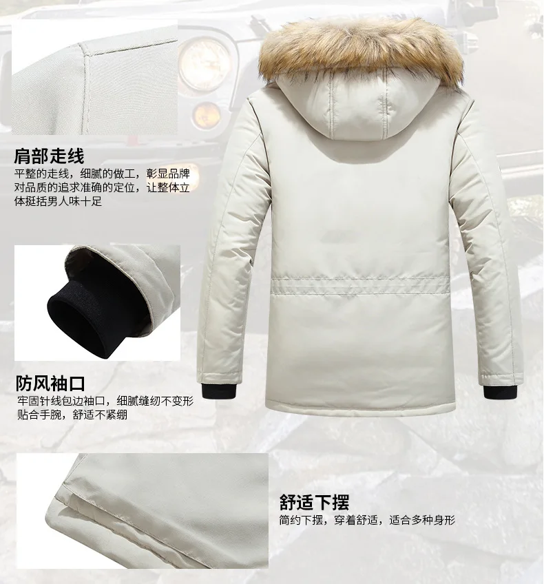 Mens Winter Fur Hooded Parkas Men Snow Windproof Down Parkas Thickened -30 Degree Keep Warm Outdoor Outerwear Jackets Size 6XL