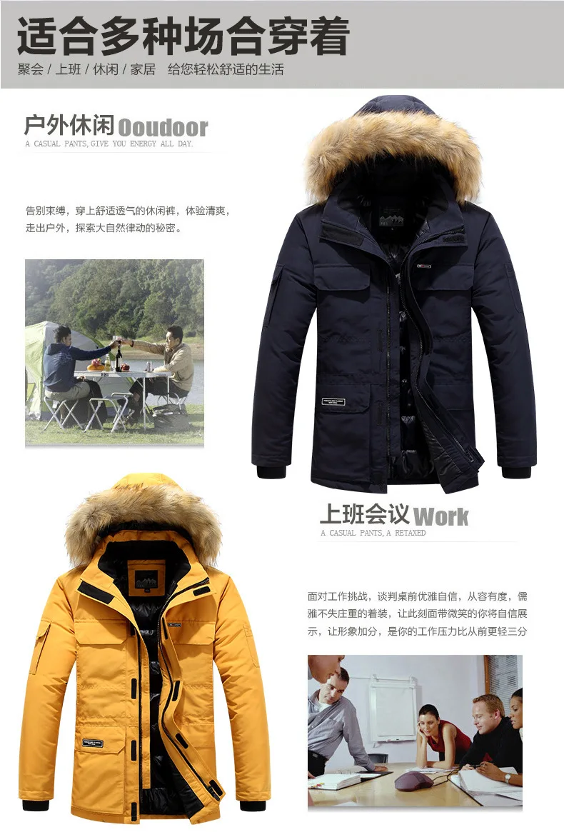 Mens Winter Fur Hooded Parkas Men Snow Windproof Down Parkas Thickened -30 Degree Keep Warm Outdoor Outerwear Jackets Size 6XL
