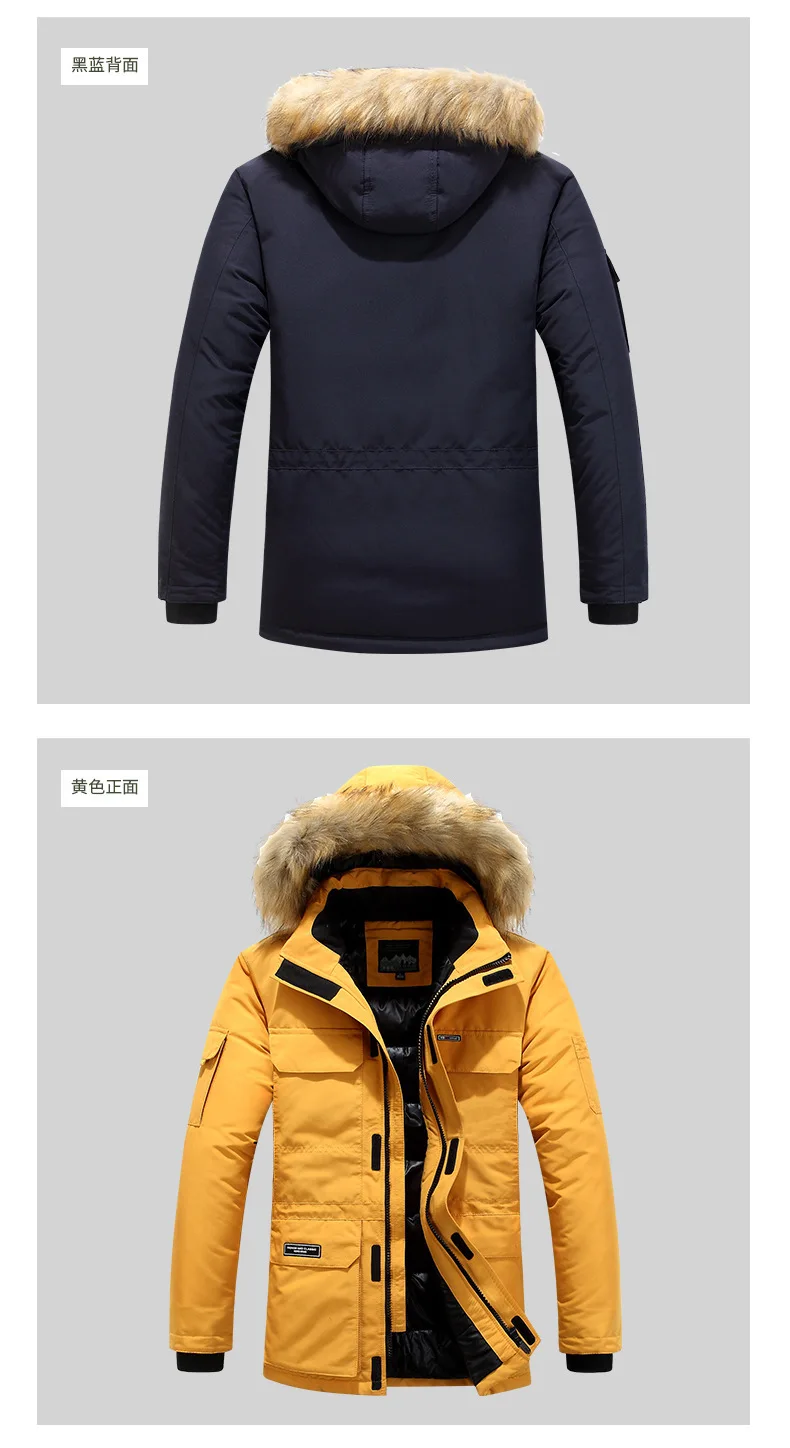 Mens Winter Fur Hooded Parkas Men Snow Windproof Down Parkas Thickened -30 Degree Keep Warm Outdoor Outerwear Jackets Size 6XL