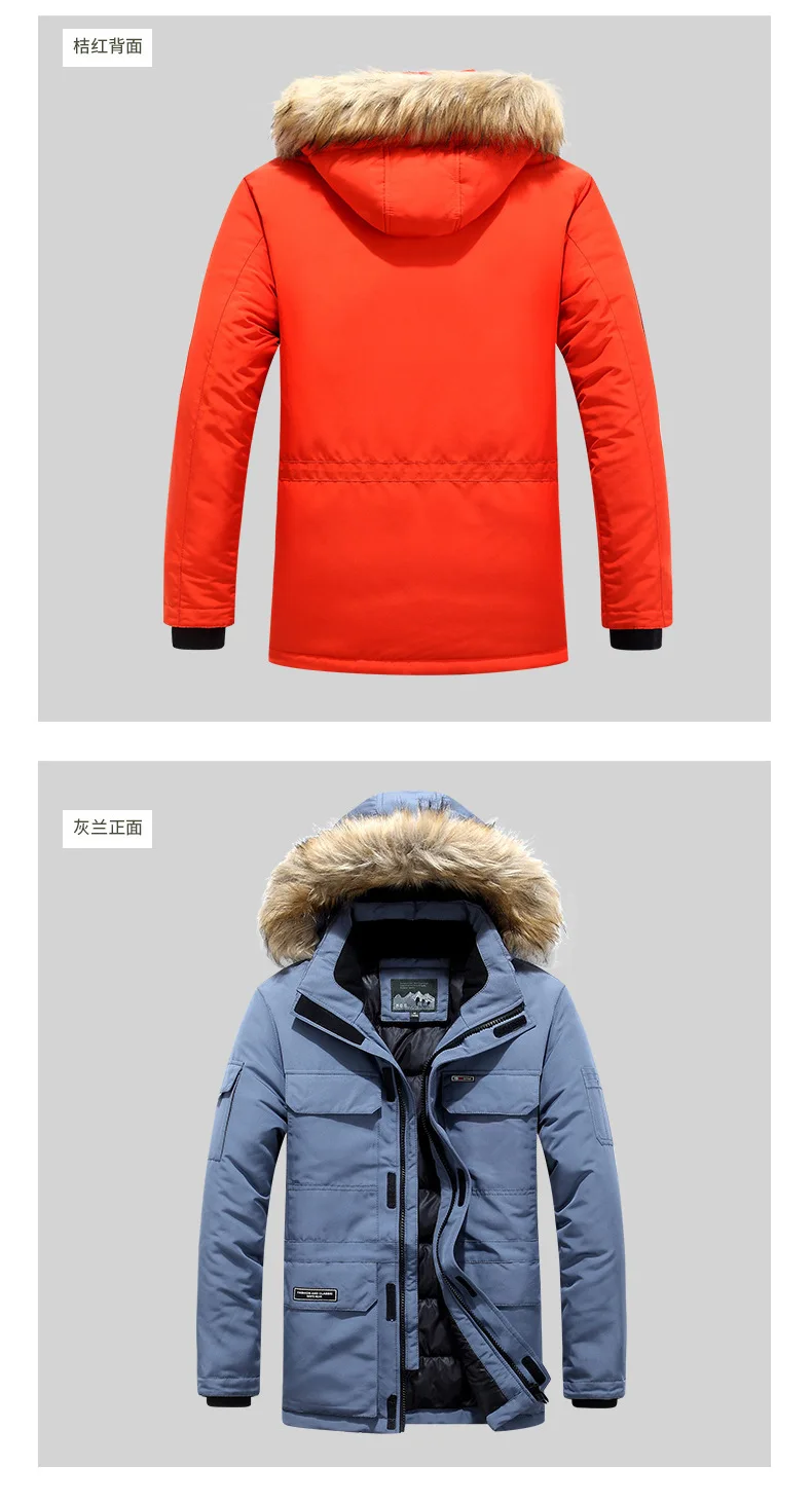 Mens Winter Fur Hooded Parkas Men Snow Windproof Down Parkas Thickened -30 Degree Keep Warm Outdoor Outerwear Jackets Size 6XL