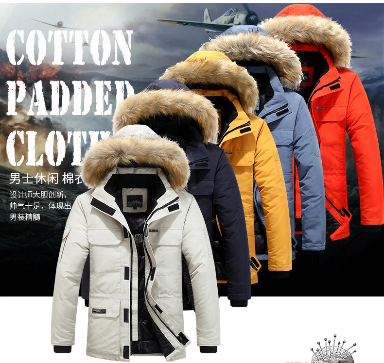 Mens Winter Fur Hooded Parkas Men Snow Windproof Down Parkas Thickened -30 Degree Keep Warm Outdoor Outerwear Jackets Size 6XL