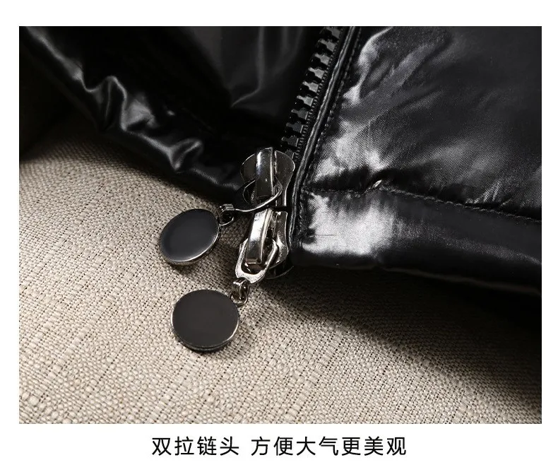 Thick Warm Glossy Duck Zipper Male White New Winter Bright Down Men Fashion Casual Parkas Coat Shiny Hooded Youth Women Jacket