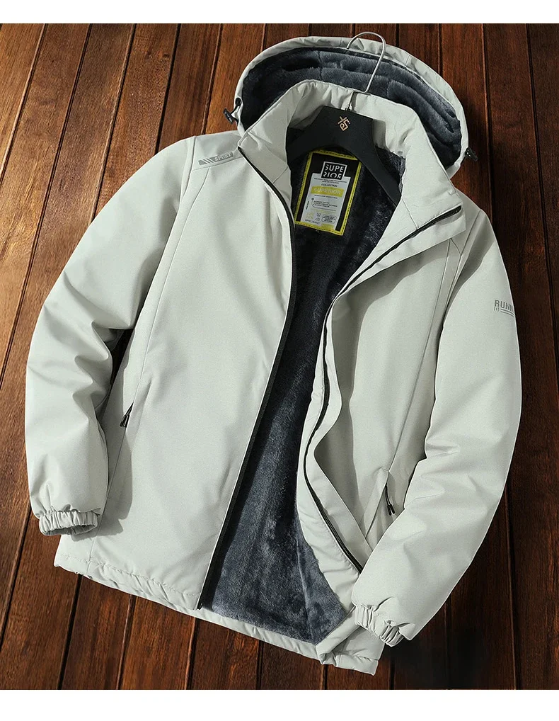 Winter Mens Thick Detachable Hat Fleece Parka Men Warm Parka Fleece Hooded Thermal Male Windproof Warm Casual Hooded Jacket Coat
