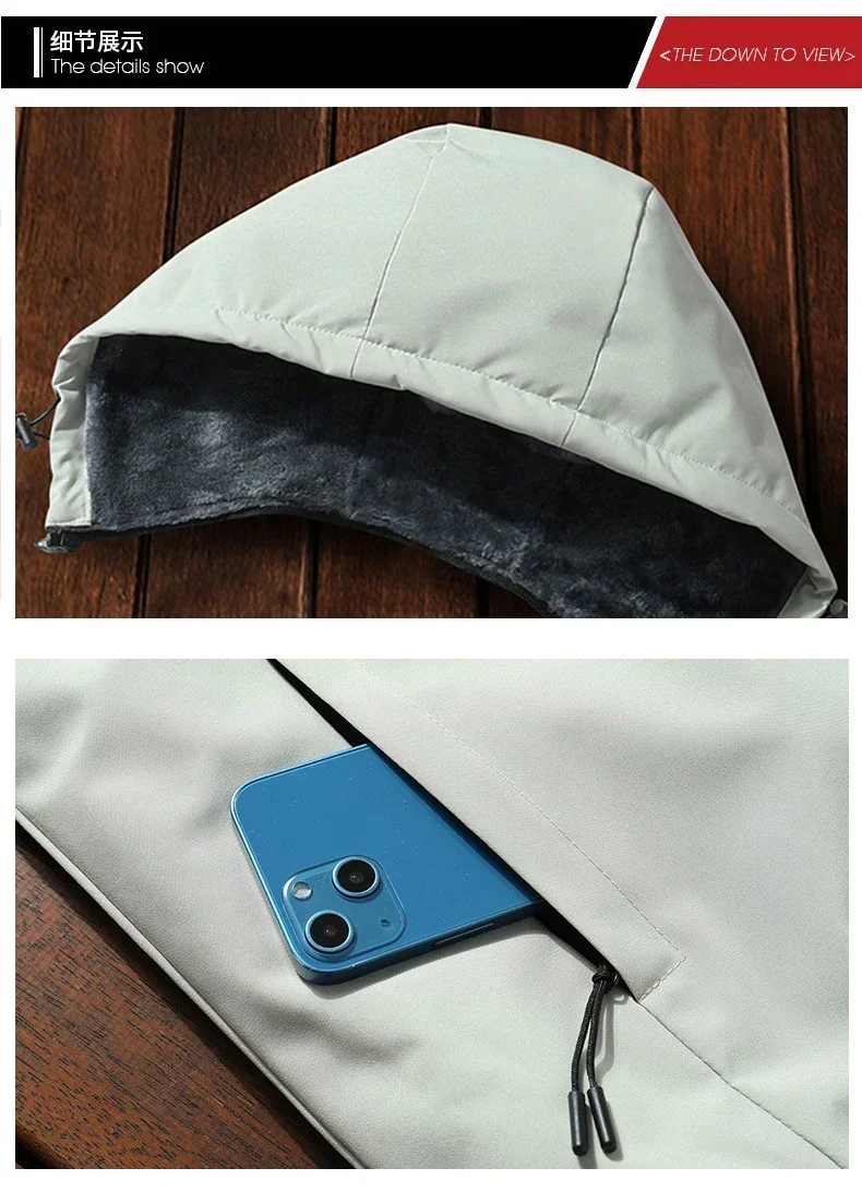 Winter Mens Thick Detachable Hat Fleece Parka Men Warm Parka Fleece Hooded Thermal Male Windproof Warm Casual Hooded Jacket Coat