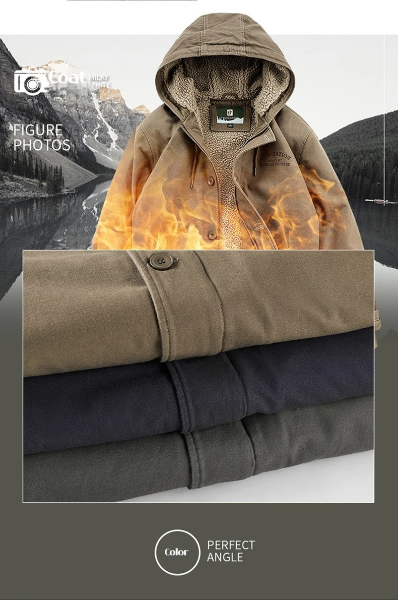 Cold Weather Outdoor Thickened Windproof Warm Men's Cotton Padded Jacket Hooded Streetwear Fashion Casual Parka Winter Coat