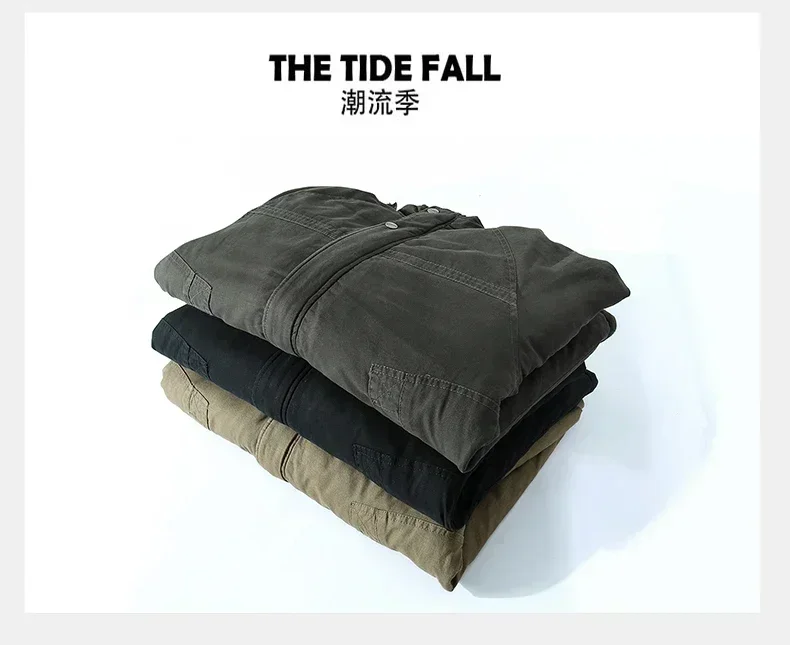 Man Washed Cotton Thick Fleece Parkas Coat Military Windproof Hooded Jackets Casual New Winter Warm Varsity Men Jacket