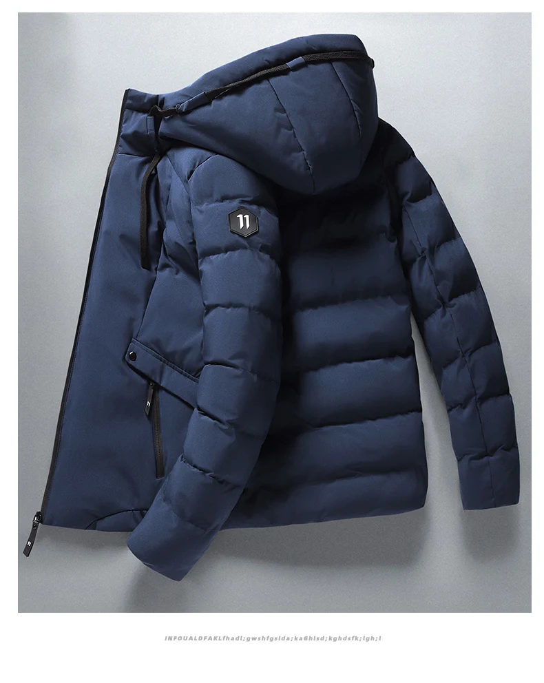 Mens Winter Hooded Jacket Cotton Padded Parka Coat Men's New Fashion Down Cotton Jacket Korean Style Casual Mens Overcoat