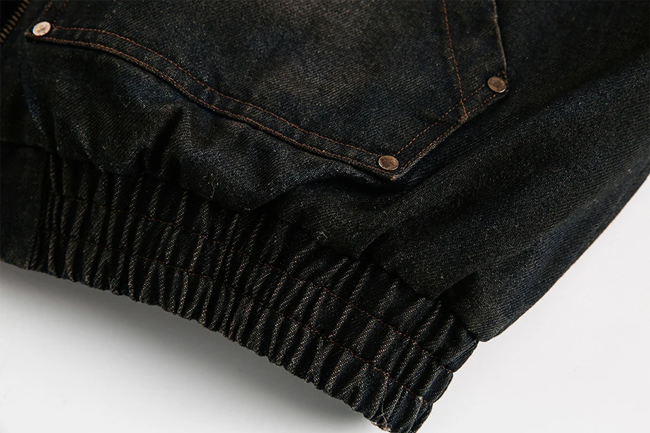 Vintage Denim Parkas Fur Warm Padded Jackets Men Streetwear Harajuku Oversized Bubble Coat Outwear