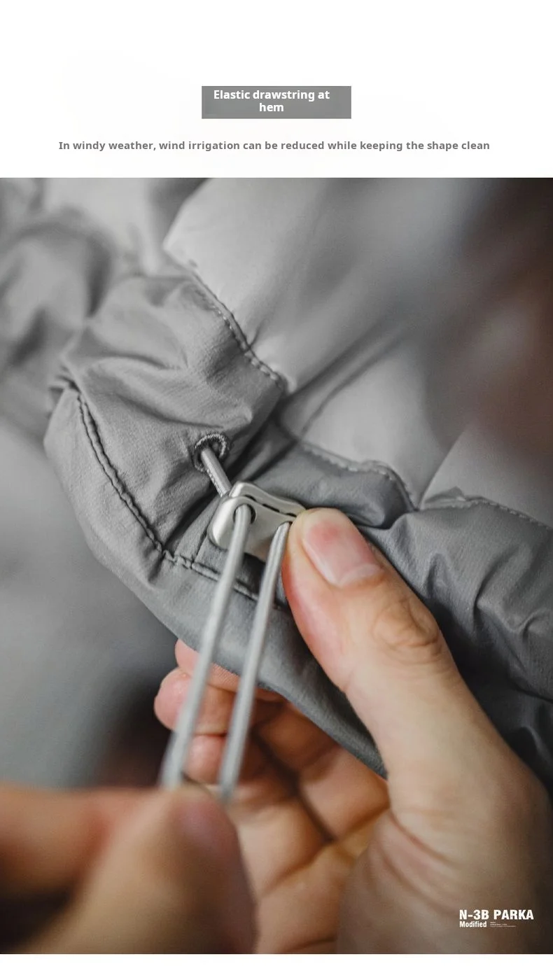 Maden Vintage N-3B Gray Parka for Men Toggle Buttons Hooded Short Coat Heavyweight Thermal Padded Jacket for Autumn Winter