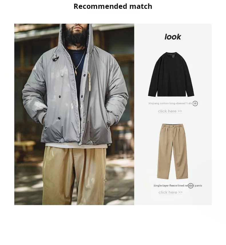 Maden Vintage N-3B Gray Parka for Men Toggle Buttons Hooded Short Coat Heavyweight Thermal Padded Jacket for Autumn Winter