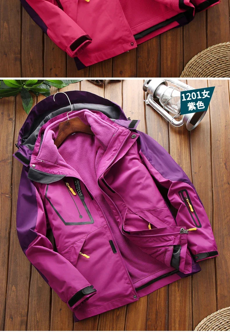 Windbreake Outdoor Fashion Casual Camping Men Waterproof Jacket Coat Two-pieces Sets 3 in 1 Jacket Male Fleece Outerwear
