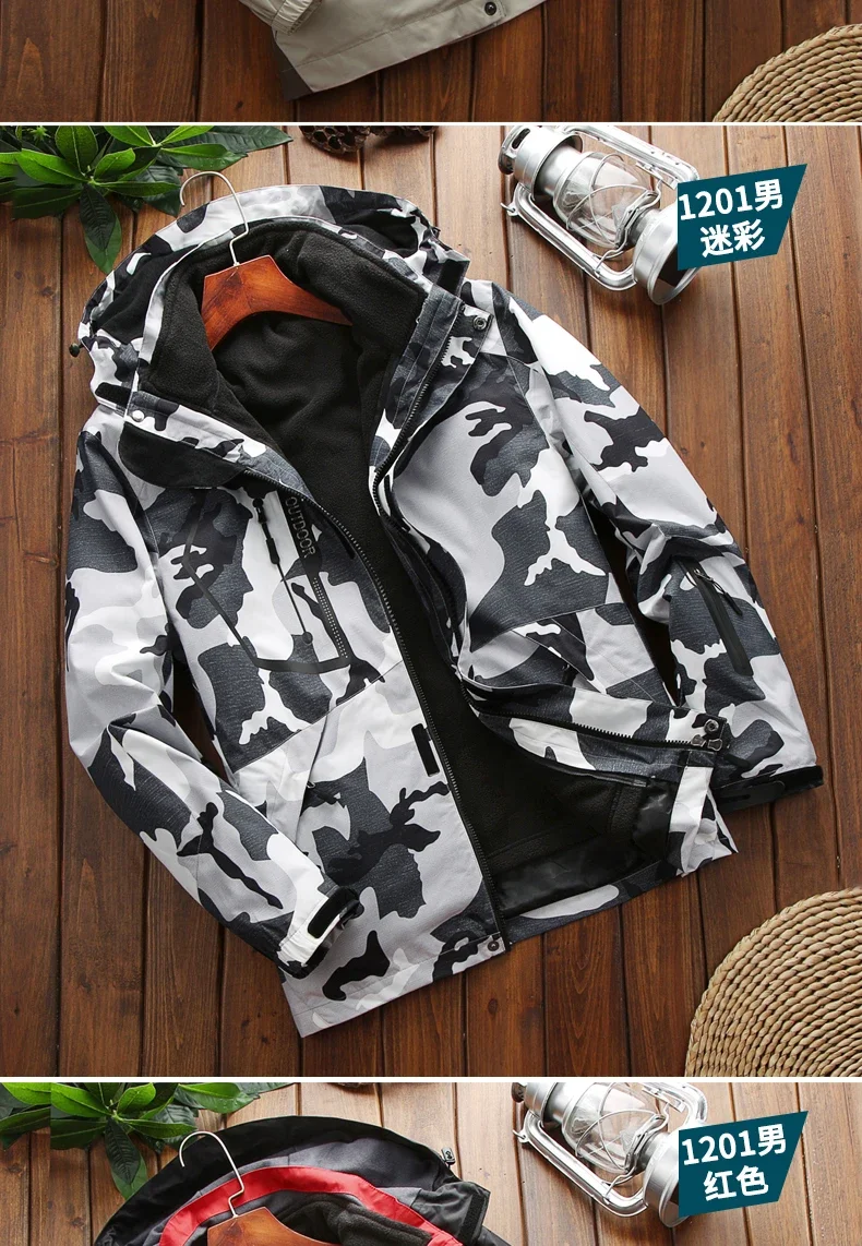Windbreake Outdoor Fashion Casual Camping Men Waterproof Jacket Coat Two-pieces Sets 3 in 1 Jacket Male Fleece Outerwear
