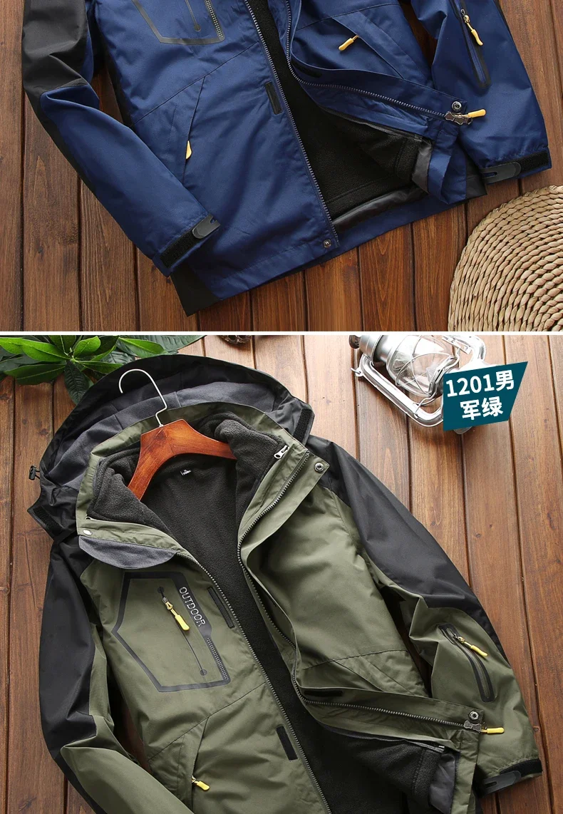 Windbreake Outdoor Fashion Casual Camping Men Waterproof Jacket Coat Two-pieces Sets 3 in 1 Jacket Male Fleece Outerwear