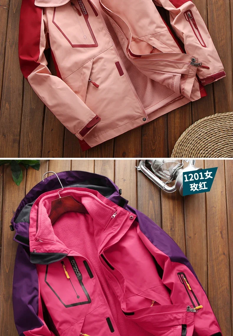 Windbreake Outdoor Fashion Casual Camping Men Waterproof Jacket Coat Two-pieces Sets 3 in 1 Jacket Male Fleece Outerwear