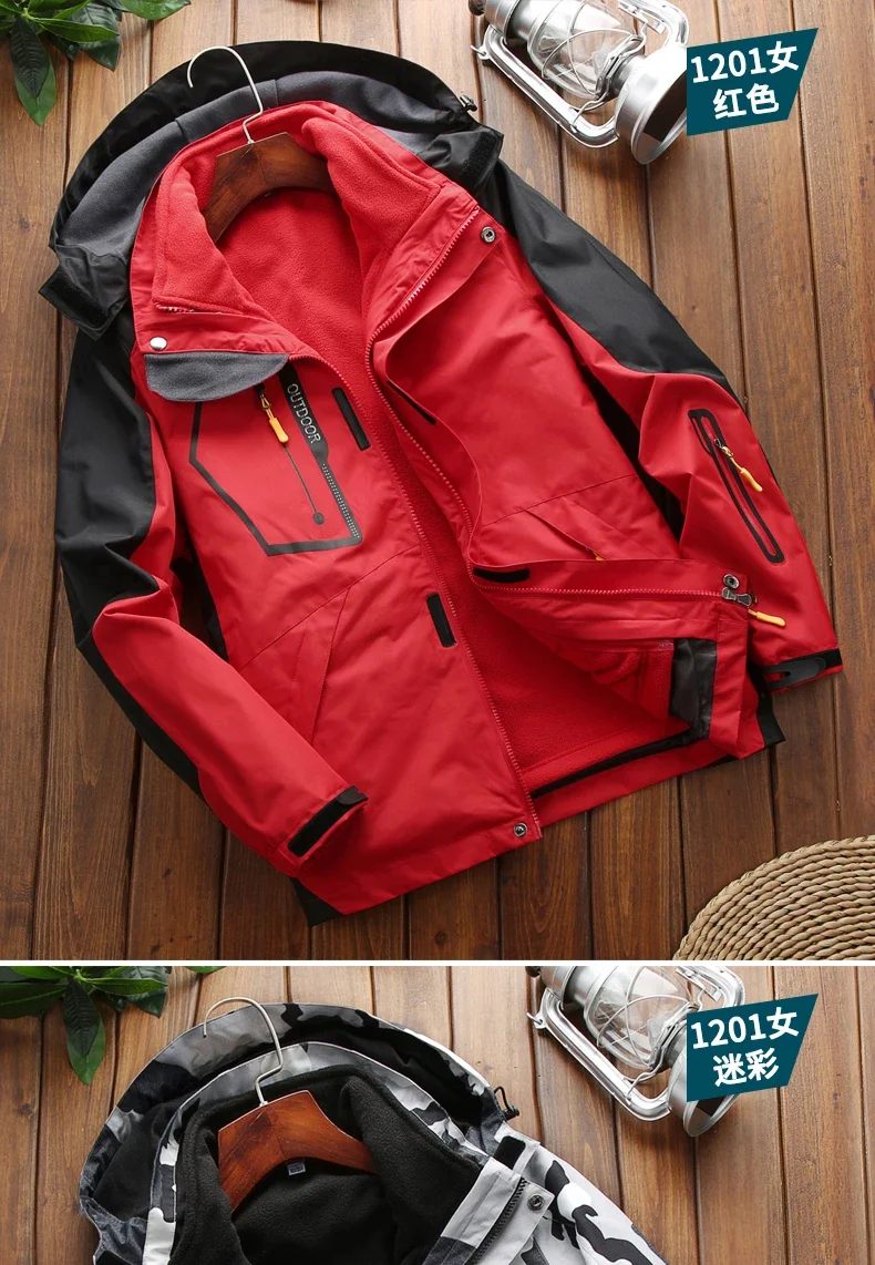 Windbreake Outdoor Fashion Casual Camping Men Waterproof Jacket Coat Two-pieces Sets 3 in 1 Jacket Male Fleece Outerwear