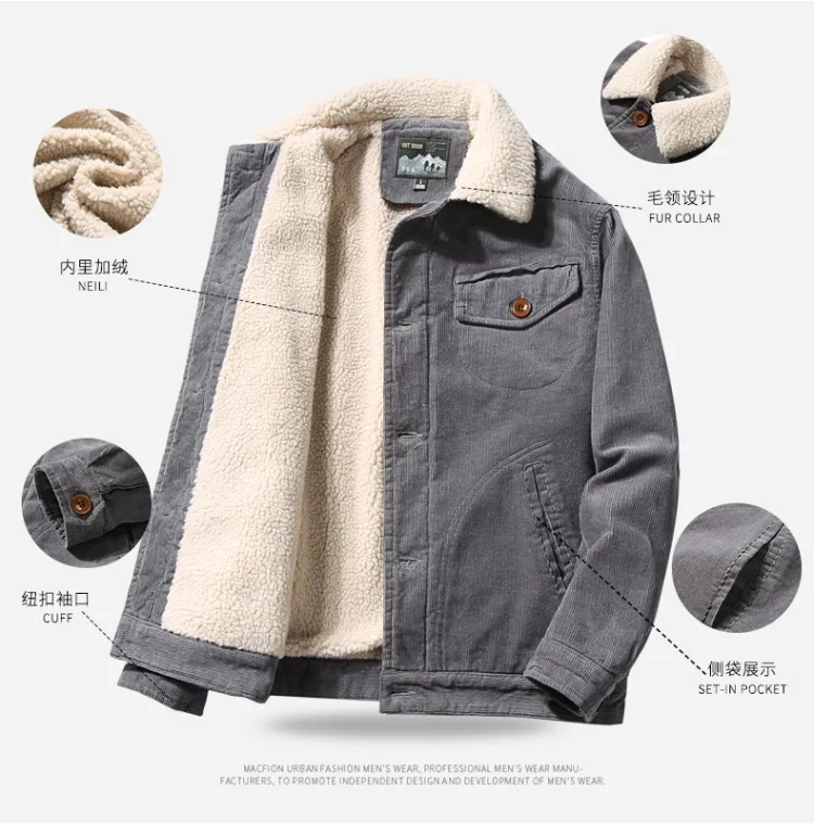 Winter Classic Corduroy Men's Cotton-Padded Clothes Standing Collar Casual Loose Coat Warm Cotton-Padded Jacket