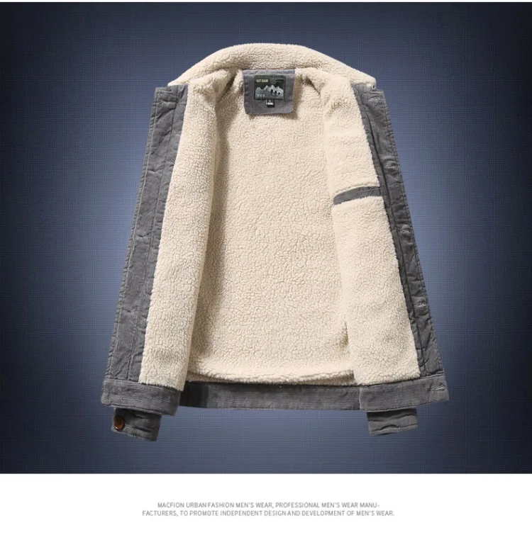 Winter Classic Corduroy Men's Cotton-Padded Clothes Standing Collar Casual Loose Coat Warm Cotton-Padded Jacket
