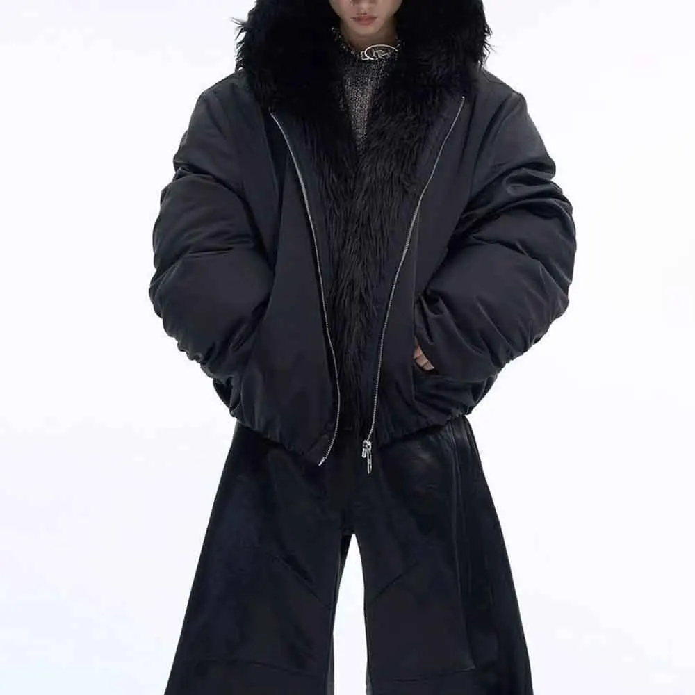 Mens Winter Jacket Furry Patchwork Hooded Cotton Jacket Fashion Casual Outdoor Versatile Comfortable Outerwear Coat 2025 New
