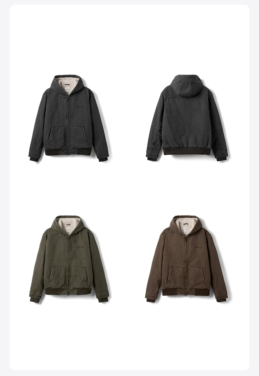 SIMWOOD 2025 Winter New Oversize Washed Vintage Sherpa Lined Jackets Men Plus Size Hooded Warm Coats Brand Clothing
