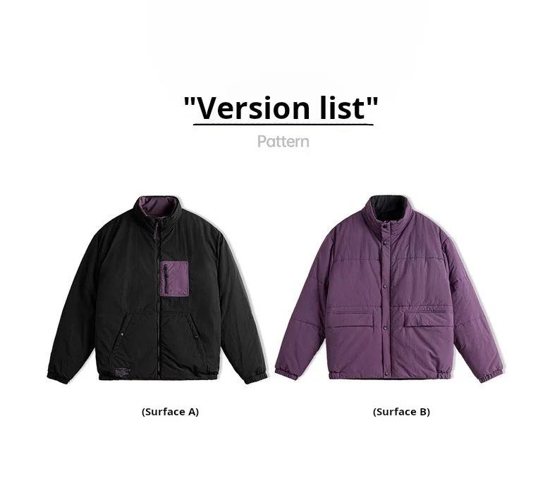 Maden Vintage Men's Reversible Thermal Jacket Water-Repellent Heavyweight Cotton Stand Collar Short Coat for Autumn Winter