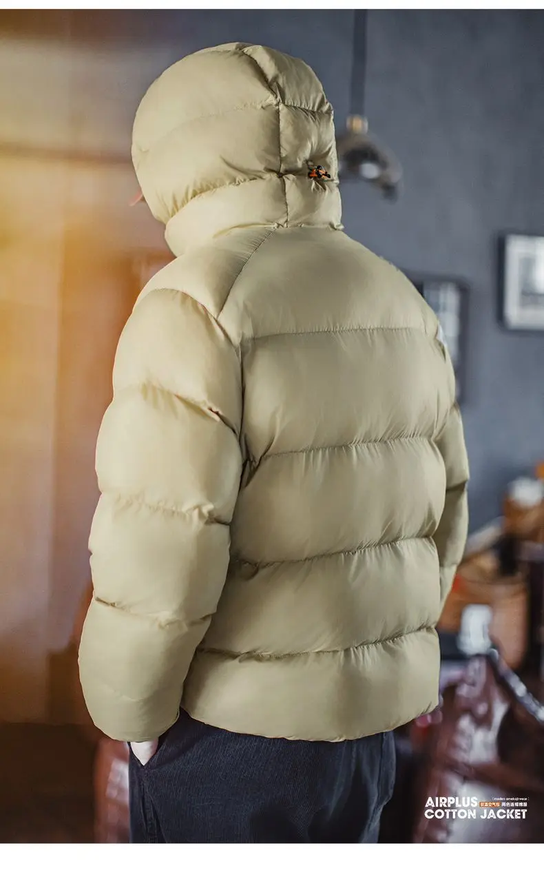 Maden Men's Hooded Cotton-padded Jacket Quilted Puffer Short Coat Outddor Waterproof Windproof Warm Soft Jackets for Fall Winter
