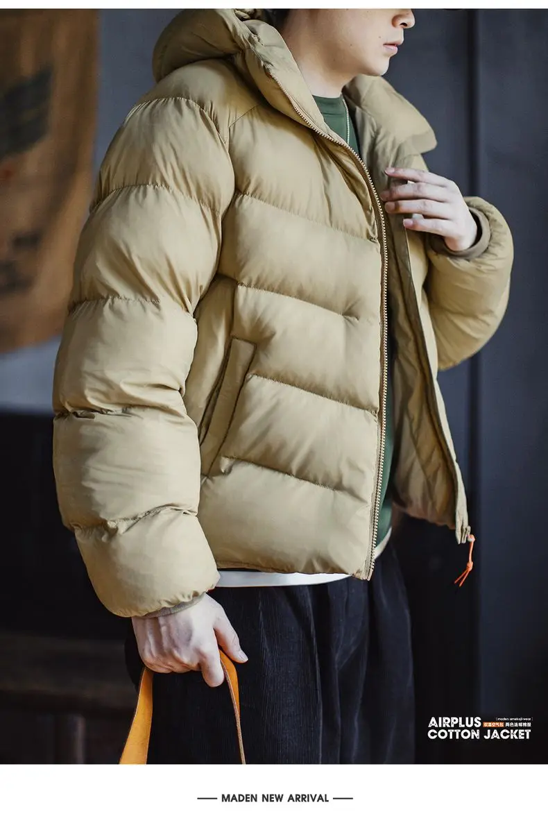 Maden Men's Hooded Cotton-padded Jacket Quilted Puffer Short Coat Outddor Waterproof Windproof Warm Soft Jackets for Fall Winter