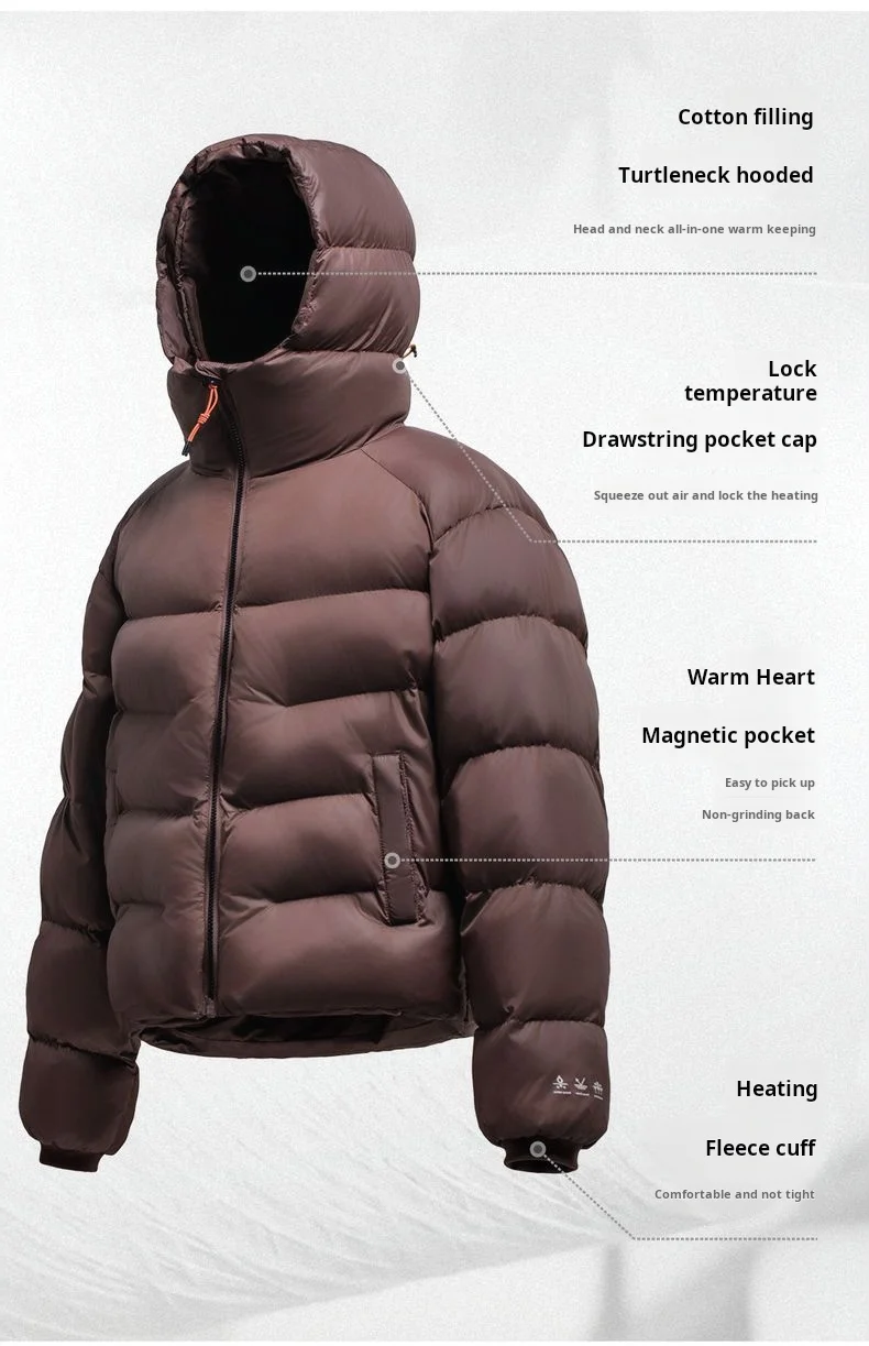 Maden Men's Hooded Cotton-padded Jacket Quilted Puffer Short Coat Outddor Waterproof Windproof Warm Soft Jackets for Fall Winter