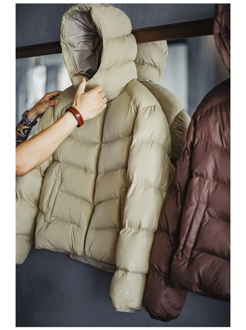 Maden Men's Hooded Cotton-padded Jacket Quilted Puffer Short Coat Outddor Waterproof Windproof Warm Soft Jackets for Fall Winter