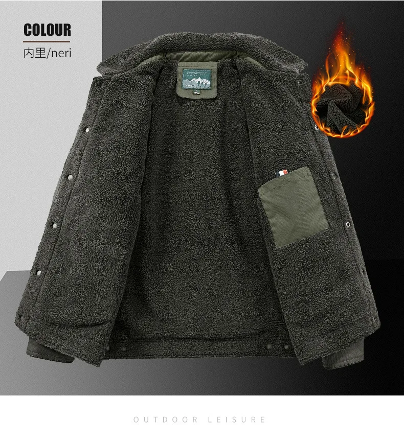 Men's Casual Lapel Jacket 2025 Autumn/Winter Thickened Washed Cotton Fleece Fashionable Men's Coat