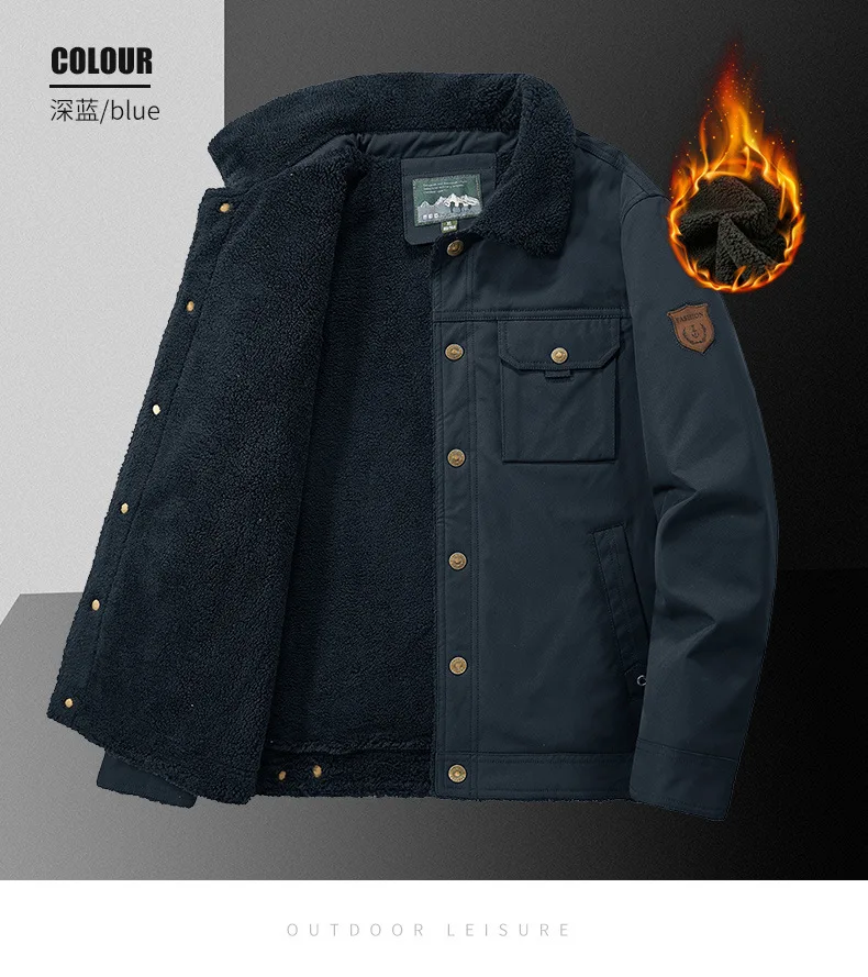 Men's Casual Lapel Jacket 2025 Autumn/Winter Thickened Washed Cotton Fleece Fashionable Men's Coat