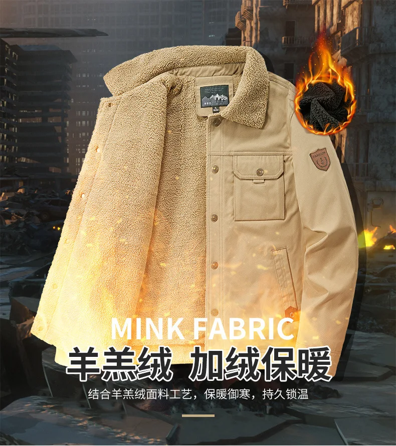 Men's Casual Lapel Jacket 2025 Autumn/Winter Thickened Washed Cotton Fleece Fashionable Men's Coat