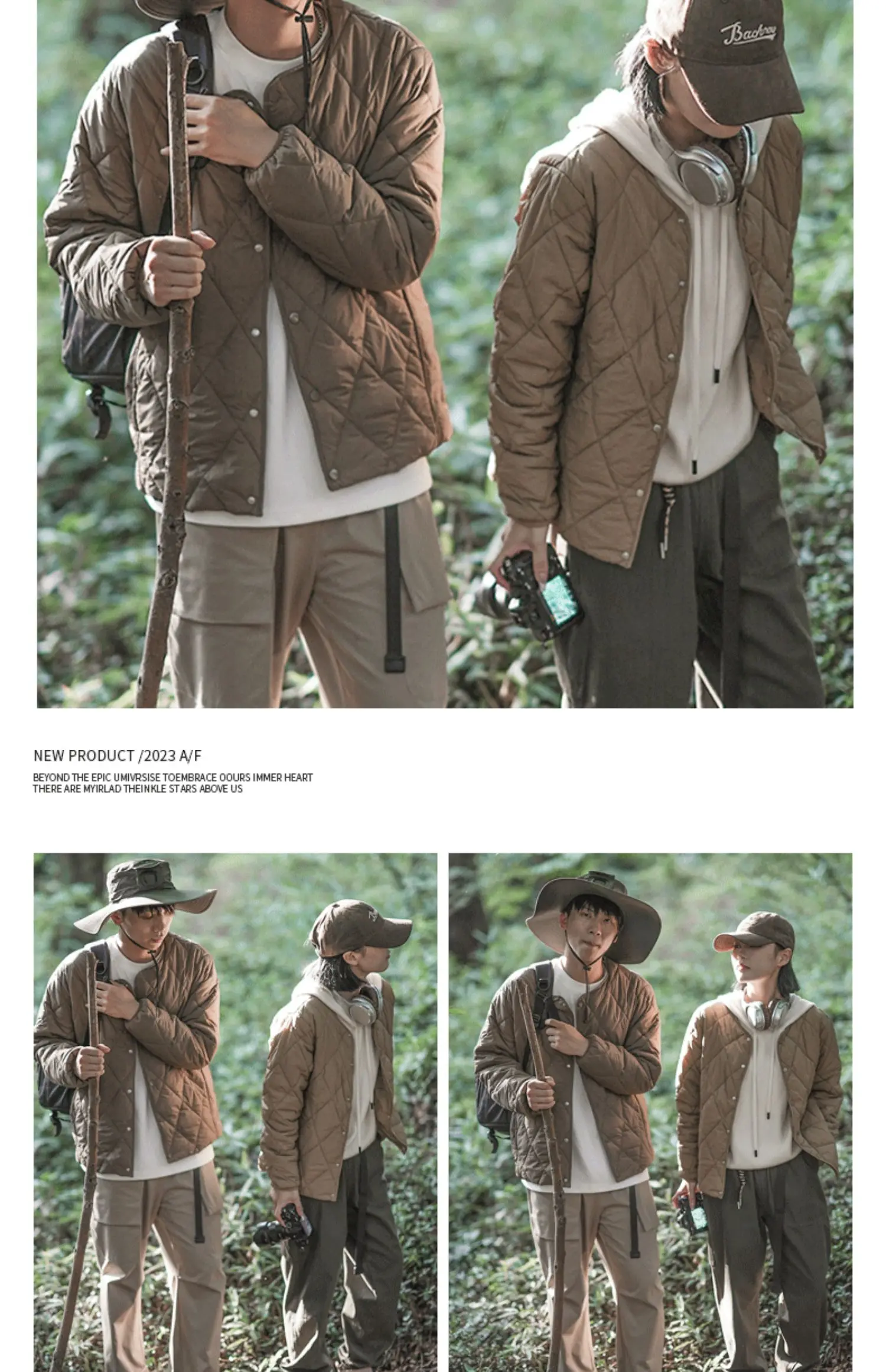 Dukeen Vintage Lingge Stitched Cotton Jacket for Men Winter Solid Color Thin Warm Collarless Windproof Coats Men's Clothing