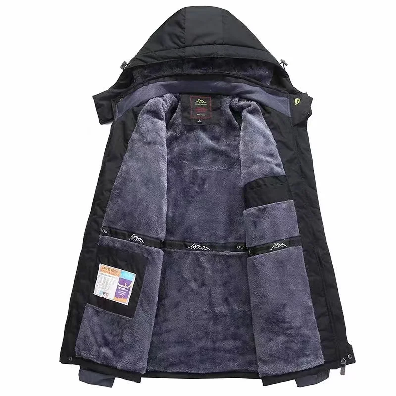 Outdoor Black Fashion Parkas Zip Up Jacket Winter Thick Velvet Oversize 7XL 8XL 9XL Coat For Men's Windproof Waterproof Clothes