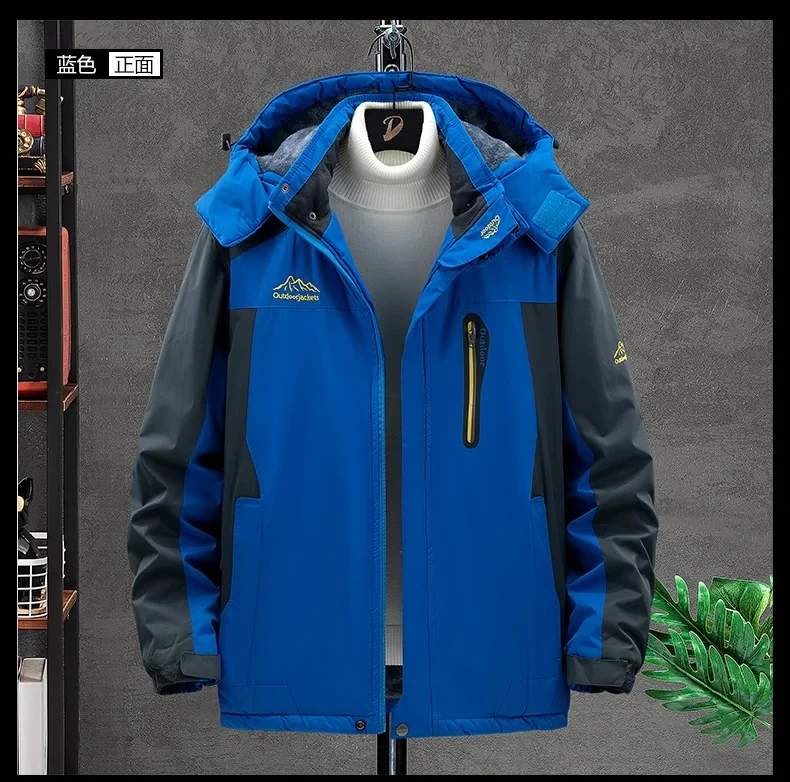 Outdoor Black Fashion Parkas Zip Up Jacket Winter Thick Velvet Oversize 7XL 8XL 9XL Coat For Men's Windproof Waterproof Clothes