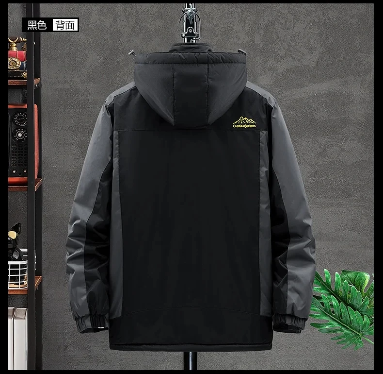 Outdoor Black Fashion Parkas Zip Up Jacket Winter Thick Velvet Oversize 7XL 8XL 9XL Coat For Men's Windproof Waterproof Clothes