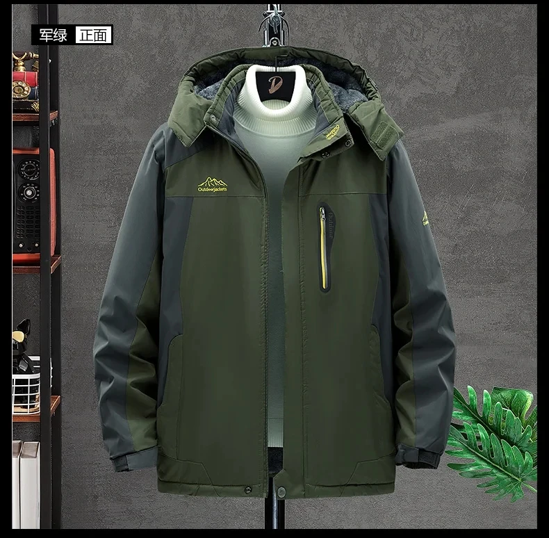 Outdoor Black Fashion Parkas Zip Up Jacket Winter Thick Velvet Oversize 7XL 8XL 9XL Coat For Men's Windproof Waterproof Clothes