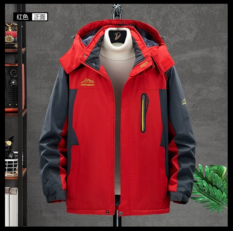 Outdoor Black Fashion Parkas Zip Up Jacket Winter Thick Velvet Oversize 7XL 8XL 9XL Coat For Men's Windproof Waterproof Clothes