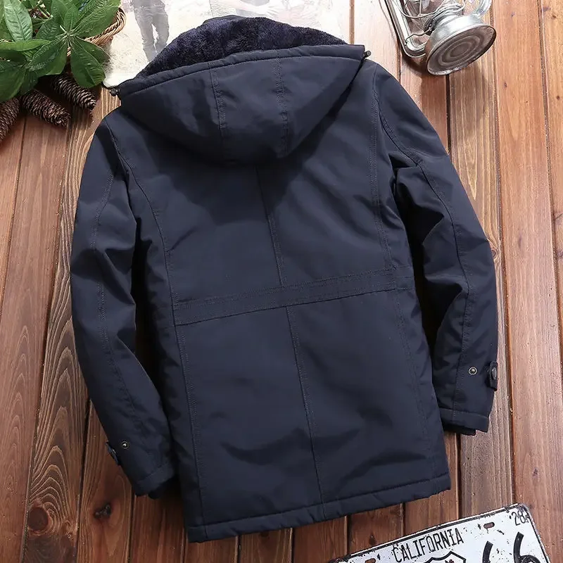 Winter Parkas Men's Classic Jackets 6XL Mens Windbreaker Fleece Thick Warm Fur Coats Male Retro Hooded Streetwear Overcoats