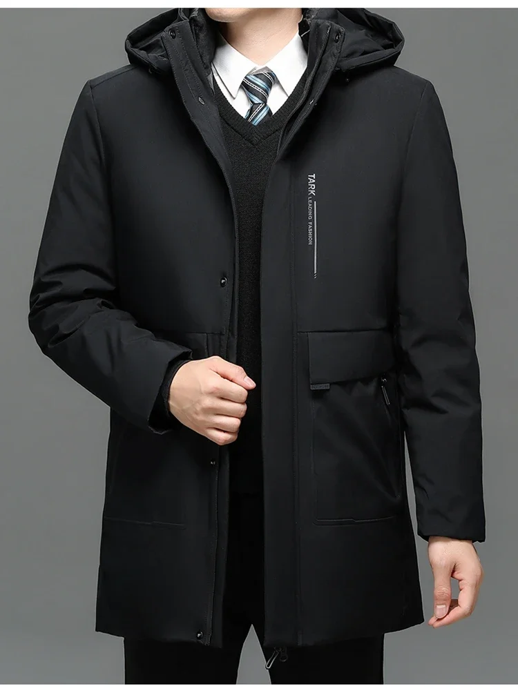 Hooded Men's Parker Coat Winter Warm Thick Zipper Coat Padded Overcoat Men's Long Plush Thickened Parkas 2 Pieces Winter Jacket