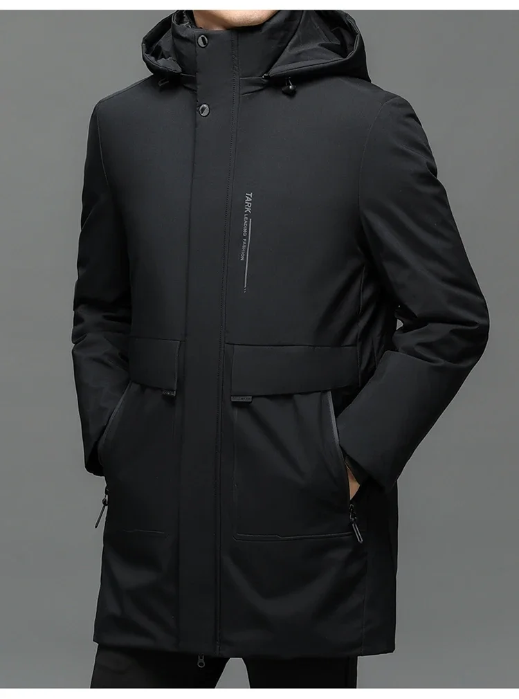 Hooded Men's Parker Coat Winter Warm Thick Zipper Coat Padded Overcoat Men's Long Plush Thickened Parkas 2 Pieces Winter Jacket