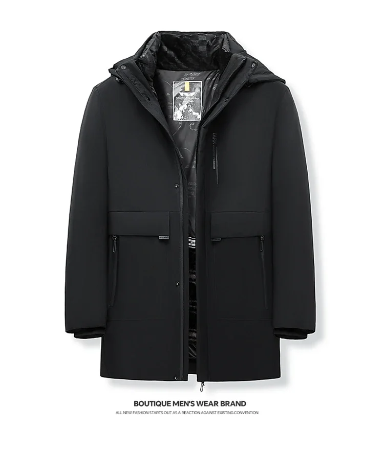 Hooded Men's Parker Coat Winter Warm Thick Zipper Coat Padded Overcoat Men's Long Plush Thickened Parkas 2 Pieces Winter Jacket